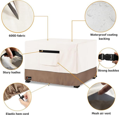 Fire Pit Cover Square, Outdoor Heavy Duty Durable 600D Tear-Resistant 100% Waterproof 26-28 Inch Fire Pit Cover, Patio Weatherproof Square Fire Table Protector, Beige 28" L x 28" W x 25" H