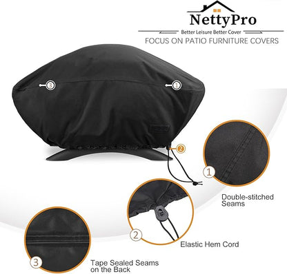 NettyPro Grill Cover for Small Q Series Grills, Waterproof Heavy Duty UV Resistant Portable Grill Cover for Q 2400 Series and Baby Q Gas Grill, Black
