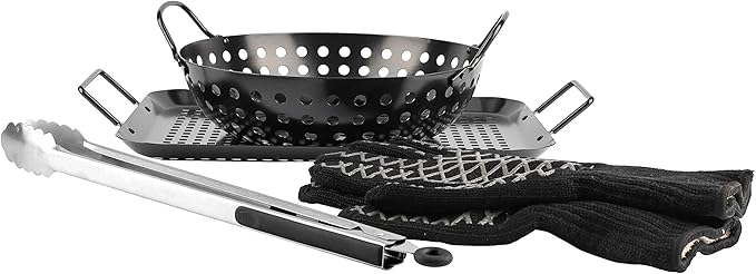 Grill Topper BBQ Grilling Matte Black Pan/Tray 5-Pcs Value Pack