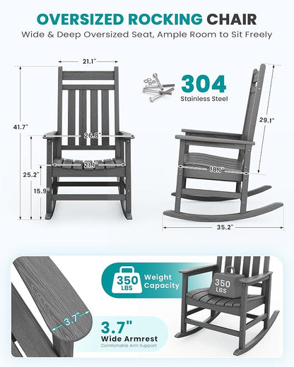 SERWALL Outdoor Rocking Chair Set of 2, Oversized Rocker - Image 2