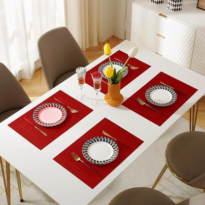 Vinyl Placemats Heat-Resistant Table Mats Washable Easy Clean Plastic Placemats for Dining Table Set of 4(Red)