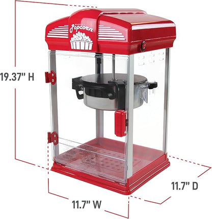 West Bend Stir Crazy Movie Theater Popcorn Popper, Gourmet Popcorn Maker Machine with Nonstick Popcorn Kettle, Measuring Tool and Popcorn Scoop for Popcorn Machine, 4-Qt., Red