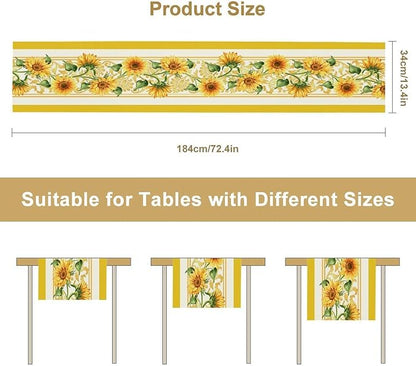 Yellow Sunflower Table Runner, Spring Summer Seasonal Floral Farmhouse Rustic Vintage Flower Print Table Cover for Home Kitchen Dining Table Decor Party, 13x90inch