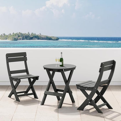 Costaelm Paradise 3-Piece Outdoor HDPE Folding Patio Bistro Table and Chairs, Gray