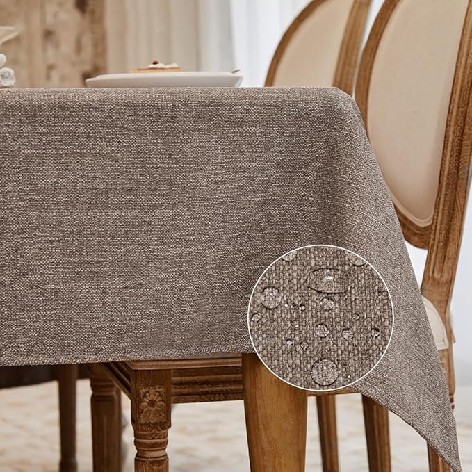 BALCONY & FALCON Small Square Tablecloth Washable Wrinkle Resistant and Water Proof Table Cloth Decorative Linen Tablecloths for Bedside End Table Bedroom Nightstand (Taupe Gray, 35x35)