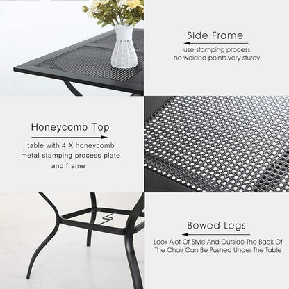 PHI VILLA 37 Inch Outdoor Dining Table Metal Steel Mesh Patio Dining Table Umbrella Table with 1.57" Umbrella Hole (Mesh)