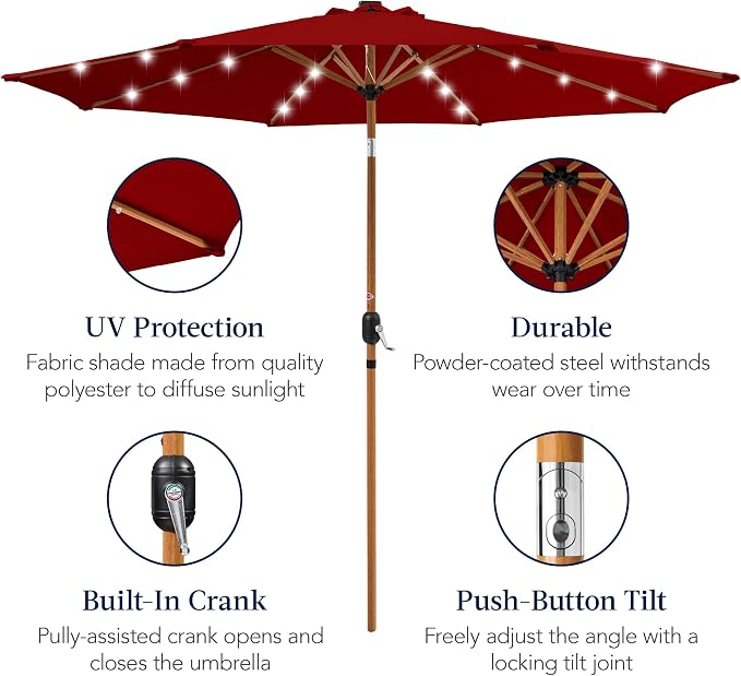 Best Choice Products 10ft Solar Market Patio Umbrella w/Woodgrain Pattern Pole - Image 6