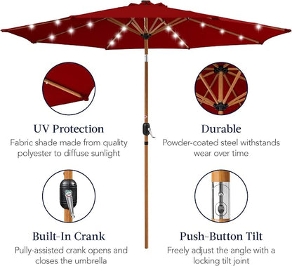 Best Choice Products 10ft Solar Market Patio Umbrella w/Woodgrain Pattern Pole - Image 6
