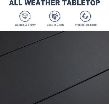 VICLLAX Patio Dining Table for 4 Square Metal Outdoor Table with Umbrella Hole and Storage Shelf for Garden Lawn Balcony Deck, Black