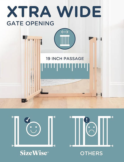 SizeWise™ Wood Pressure Mounted Safety Gate 27.6"-31.5" | Extra-Wide Passage | Auto-Close Two-Way Opening for Doorways and Hallways | Easy Installation | PEFC Certified Beech Wood (28.7" Passage)