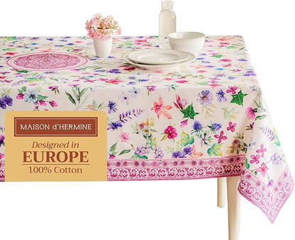 Maison d' Hermine Table Cloth Rectangle Table 100% Cotton 70 x 90 Inches Tablecloth Reusable Decorative Everyday Use for Dining Room, Farmhouse, Home, Party, Festive & Wedding Spring Summer - Chardon