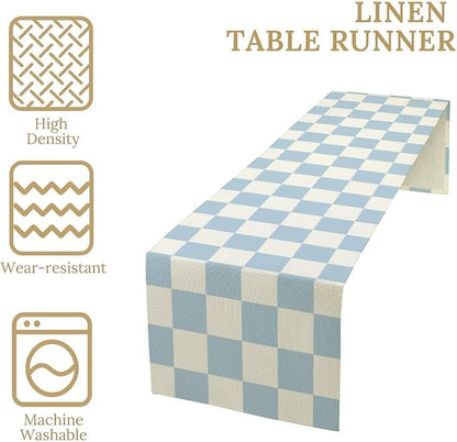 Checkered Table Runner, Retro 70s Blue Buffalo Check Table Runners for Party Kitchen Dining Wedding Banquet 13x108in