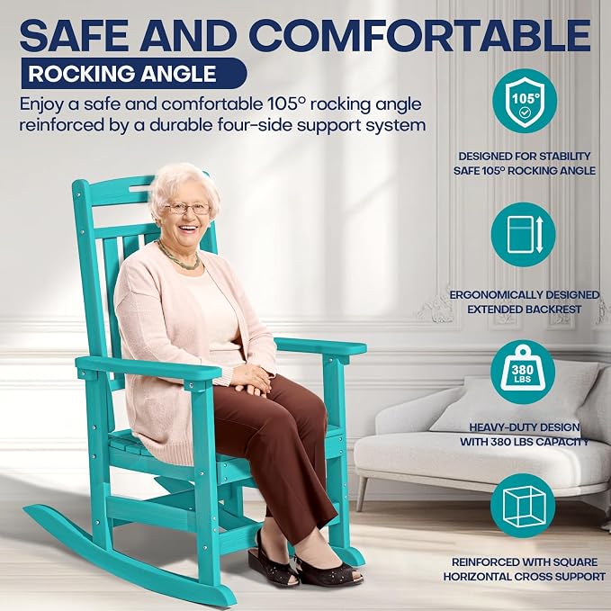 Oversized HDPE Outdoor Rocking Chair Set of 4, All-Weather, Aruba | Heavy Duty - Image 6