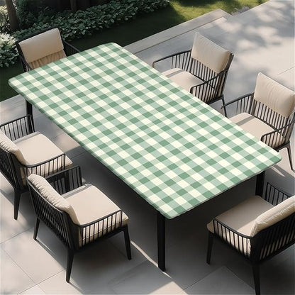 Rectangle Table Cloth Cover Waterproof Elastic Fitted Polyester Fitted Tablecloths for 6 Foot Tables for Indoor,Picnic, Camping, Outdoor （60" x 30"，Green Grid）