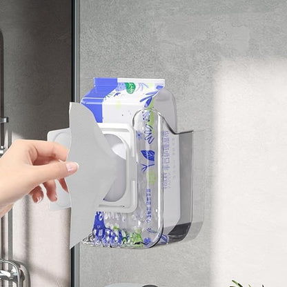Kitchen Wipes Storage, Flushable Wipes Holder for Bathroom, Wall-Mounted Tissue Box, Non-Slip Flushable Wipes Holder, Wipe Container, Wipes Dispenser for Kitchen Bedroom Bathroom, White