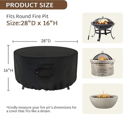 iBirdie Fire Pit Cover Round 28 inch Outdoor Waterproof and Weatherproof Heavy Duty 600D Patio Fireplaces Table Coffee Table Cover