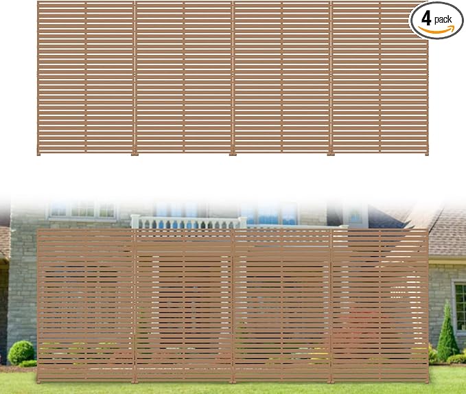 Privacy Fence Screen with Stand 6 Panel 72" H×47" W HDPE Decorative Panels with Steel Poles and Stand, Air Conditioner Fence Panels, Privacy Screen for Outdoor Backyard, Balcony, Pool