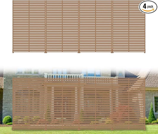 Privacy Fence Screen with Stand 6 Panel 72" H×47" W HDPE Decorative Panels with Steel Poles and Stand, Air Conditioner Fence Panels, Privacy Screen for Outdoor Backyard, Balcony, Pool