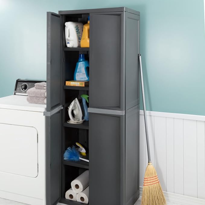 Sterilite 4 Shelf Cabinet, Lockable Utility Storage, Laundry Room or Mudroom - Image 6