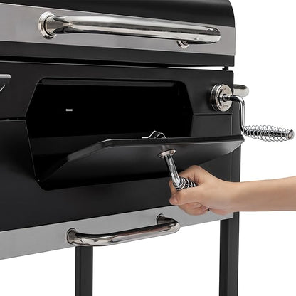 Royal Gourmet CD1824M 24-Inch Charcoal Grill, BBQ Smoker with Handle and Folding Table, Perfect for Outdoor Patio, Garden and Backyard Grilling, Black, Medium