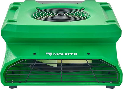MOUNTO 1/4 HP 1200 CFM Low Profile Air Mover, 2-Speed Carpet Dryer Floor Fan with Dual GFCI Outlets, Stackable Lightweight Blower for Water Damage Restoration (Green)