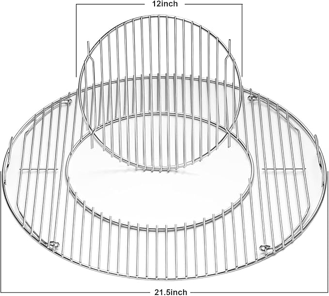 Hinged Cooking Grate for 22.5” Charcoal Grill, Charcoal Kettle, One-Touch Silver, Bar-B-Kettle, Master-Touch,Performer, 21.5" Gourmet BBQ System,Grill Grate Replacement Part for Weber 8835 with Handle