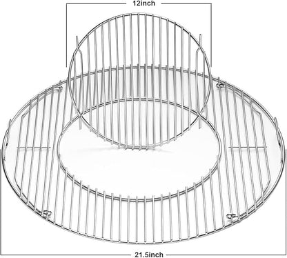 Hinged Cooking Grate for 22.5” Charcoal Grill, Charcoal Kettle, One-Touch Silver, Bar-B-Kettle, Master-Touch,Performer, 21.5" Gourmet BBQ System,Grill Grate Replacement Part for Weber 8835 with Handle