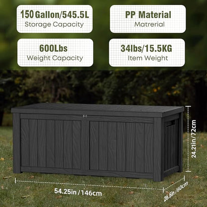 150 Gallon Outdoor Deck Box, Lockable Waterproof Outdoor Storage Boxes - Image 4