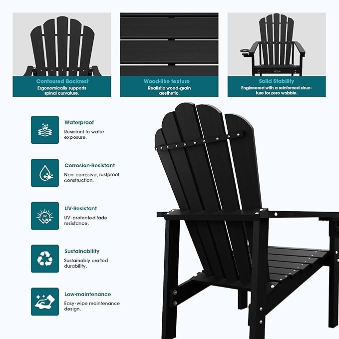 THOEOE Stackable Adirondack Chair, Plastic Outdoor Fire Pit Chairs | - Image 6