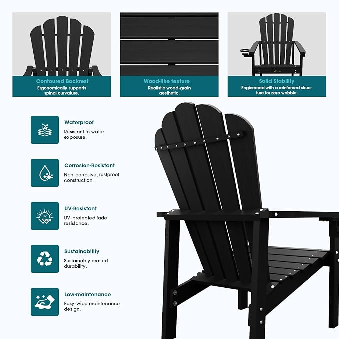 THOEOE Stackable Adirondack Chair Set of 2, HDPE All-Weather Fire Pit Chair | - Image 6