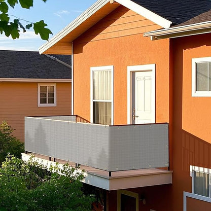 2.5' x 224' Balcony Privacy Screen Fence Cover with Zip Ties Grommets for Apartment Patio Porch Deck Backyard Outdoor (Gray)