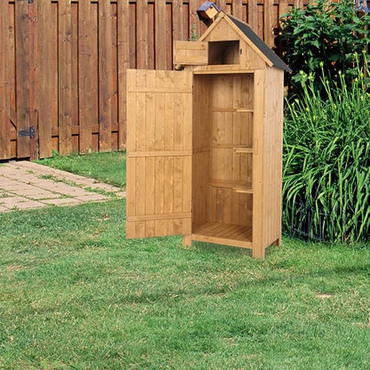 Outvita 70in Outdoor Storage Cabinet, Natural | Wooden Vertical Garden Tools - Image 7