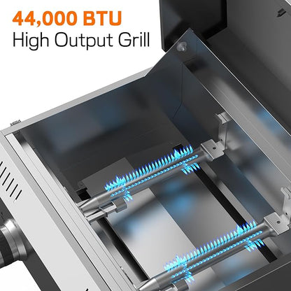 Veralune 2 Burner Tabletop Gas Grill, 20,000 BTUs Stainless Steel Portable Propane Grill with Legs, Built-in Thermometer, Travel Locks for Tailgating, Outdoor, Camping, RV Trips