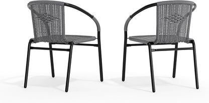 Flash Furniture Lila 2 Pack Gray Rattan Indoor-Outdoor Restaurant Stack Chair | - Image 10