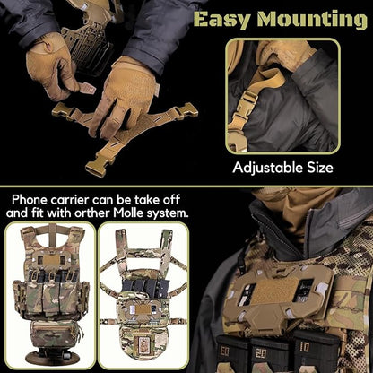 Let-Me-Be FoldPanel Chest Vest Set, Chest Rig Phone Mount for Plate Carrier Accessory Navigation Board, Outdoor Hiking Fishing Cycling Tactical Vest Wearable Phone Carrier for 4.7"-6.7" Screen