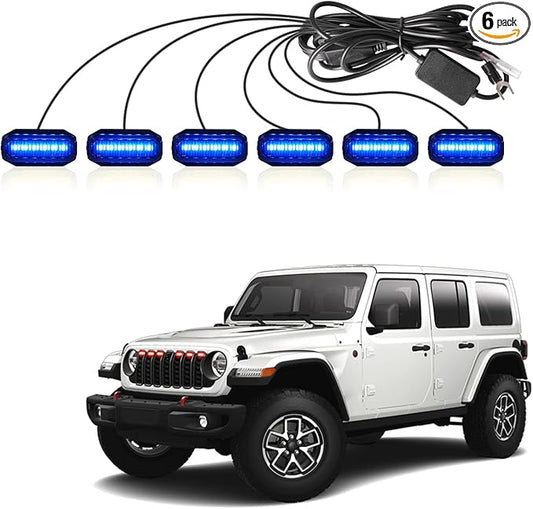 MAIKER RGB LED Grille Lights Compatible with 2024-2025 Jeep Wrangler JL JLU JT Original Factory Grille, 6PCS RGB Adjustable Atmosphere Exterior Grill Lights Remote APP Control