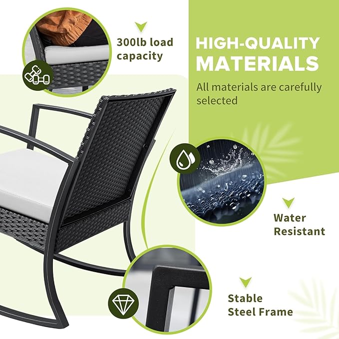 Homall Patio Furniture Set 3 Piece Resin Outdoor Bistro Set Rocking Patio Chairs - Image 3