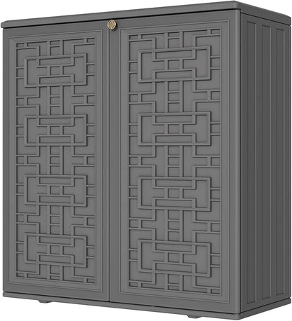 Storage Box Outdoor Caninet,Resin Indoor Storage Box Waterproof Outdoor Storage Cabinets for Patio/Garden/Backyard, Size 34.3''L*15''W*36.2''H(Grey)
