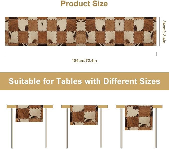 Cowhide Animal Table Runner, Vintage Western Cowboy Patchwork Fur Table Runner for Kitchen Farmhouse Dining Home Banquet Party 13x60in