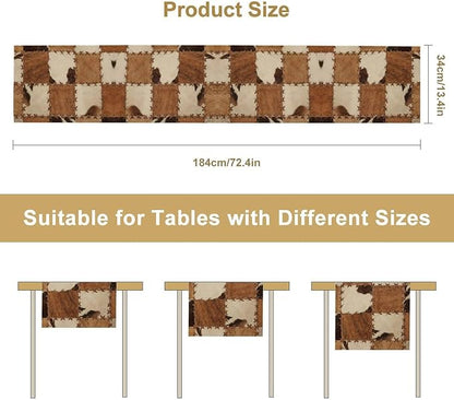 Cowhide Animal Table Runner, Vintage Western Cowboy Patchwork Fur Table Runner for Kitchen Farmhouse Dining Home Banquet Party 13x90in