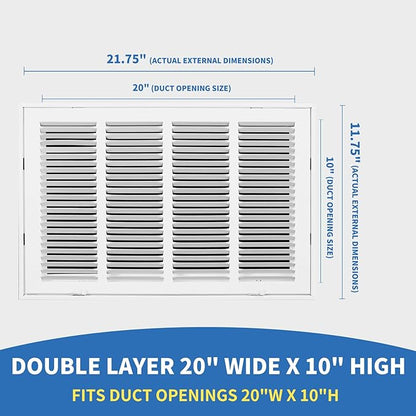 20x10 Return Air Grille [Duct Opening Size],Return Air Vent Cover for Wall Or Ceiling,Steel Return Air Filter Grilles Removable Face/Door for 1 Inch Filters (20"Wx10"H[Duct Opening])