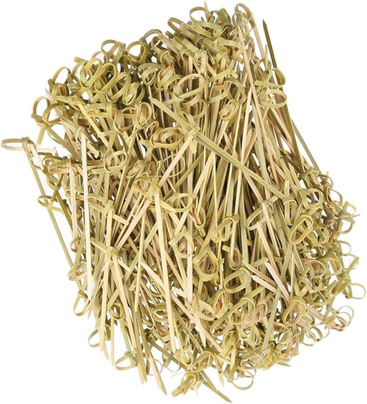 DC-BEAUTIFUL 200 Pack Natural Bamboo Knot Skewers, 6 Inch Bamboo Twisted End Cocktail Picks, Appetizer Picks for Party Snacks Club Sandwiches Finger Food Barbecue Must (6.0”)