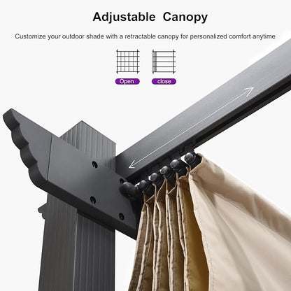PURPLE LEAF Outdoor Pergola 10' X 13' Retractable Canopy Aluminum, Custom Shade - Image 3