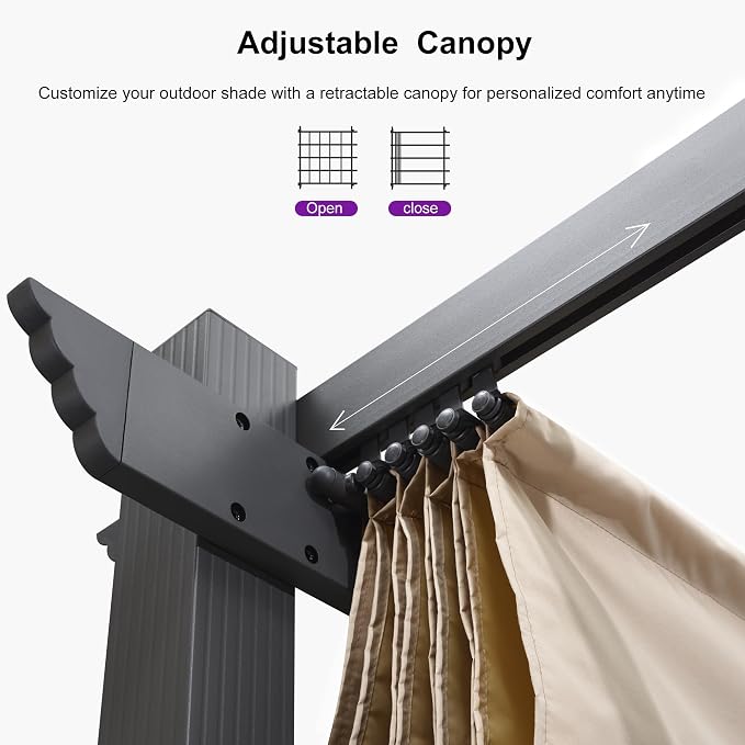 PURPLE LEAF Outdoor Retractable Pergola 10' X 12' Canopy Aluminum, Custom Shade - Image 4