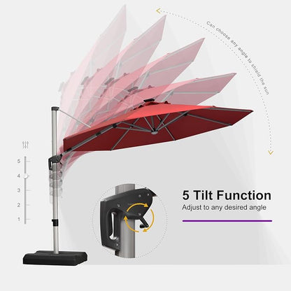 PURPLE LEAF Cantilever Patio Umbrella 11ft Round Solar LED Light, Terra | - Image 5
