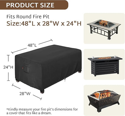iBirdie Rectangular Gas Fire Pit Table Cover 48 x 28 inch Outdoor Waterproof and Weatherproof Heavy Duty 600D Patio Fireplaces Coffee Table Cover