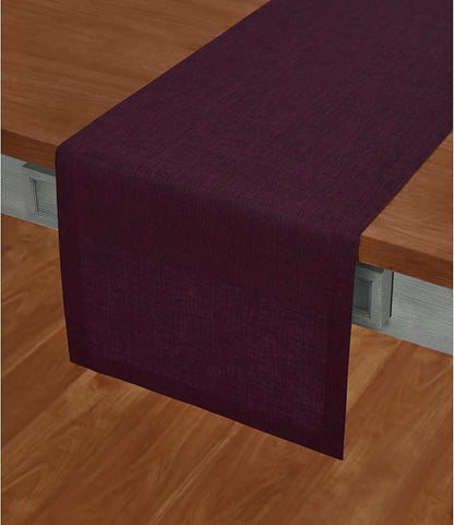 Solino Home Linen Chambray Burgundy Table Runner 108 Inches Long - Athena, 100% Pure Linen 14 x 108 Inch Table Runner for Valentines