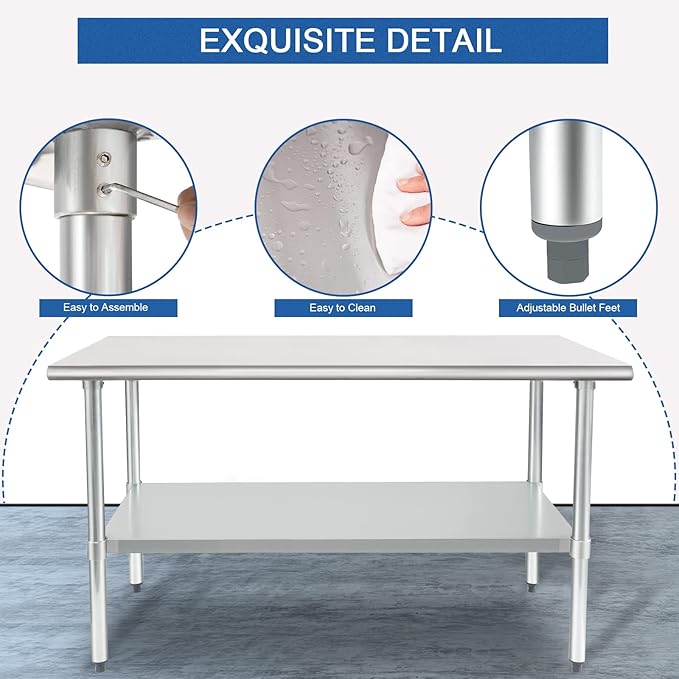 HARDURA Stainless Steel Table 24X60 Inches with Undershelf and Galvanized Legs NSF Heavy Duty Commercial Prep Work Table for Restaurant Kitchen Home and Hotel