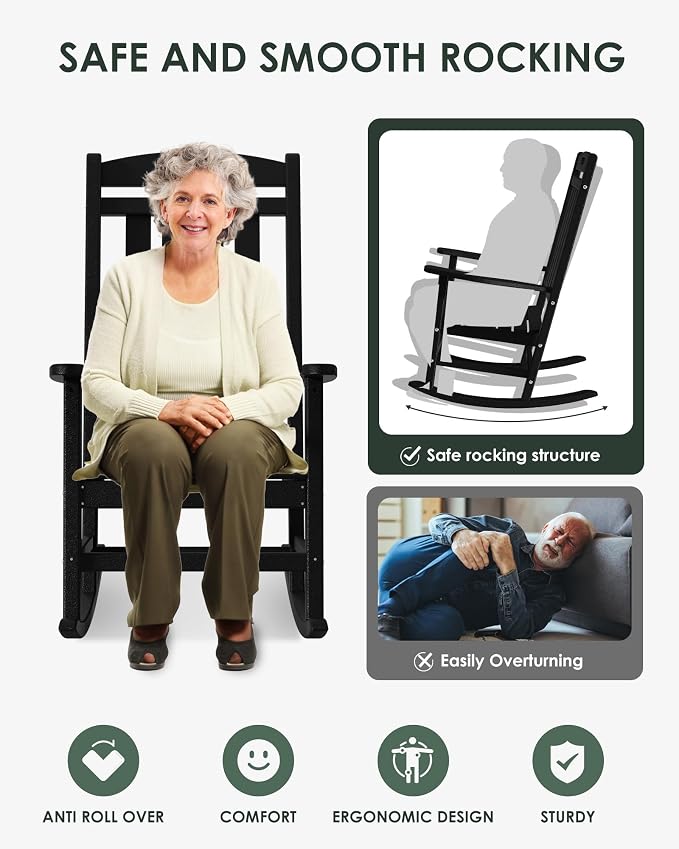 Outdoor Rocking Chair Set of 4, All-Weather Resistant Poly Lumber Rocker Chair - Image 5