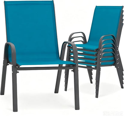 24.4" Wide Outdoor Stackable Chairs Set of 6 | Stacking Patio Chairs by Villeston